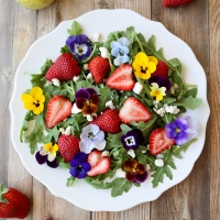 Viola and Strawberry Arugula Salad with Feta